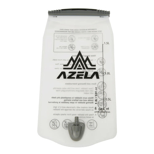 Azela 1.5L hydration bladder front view with drinking tube