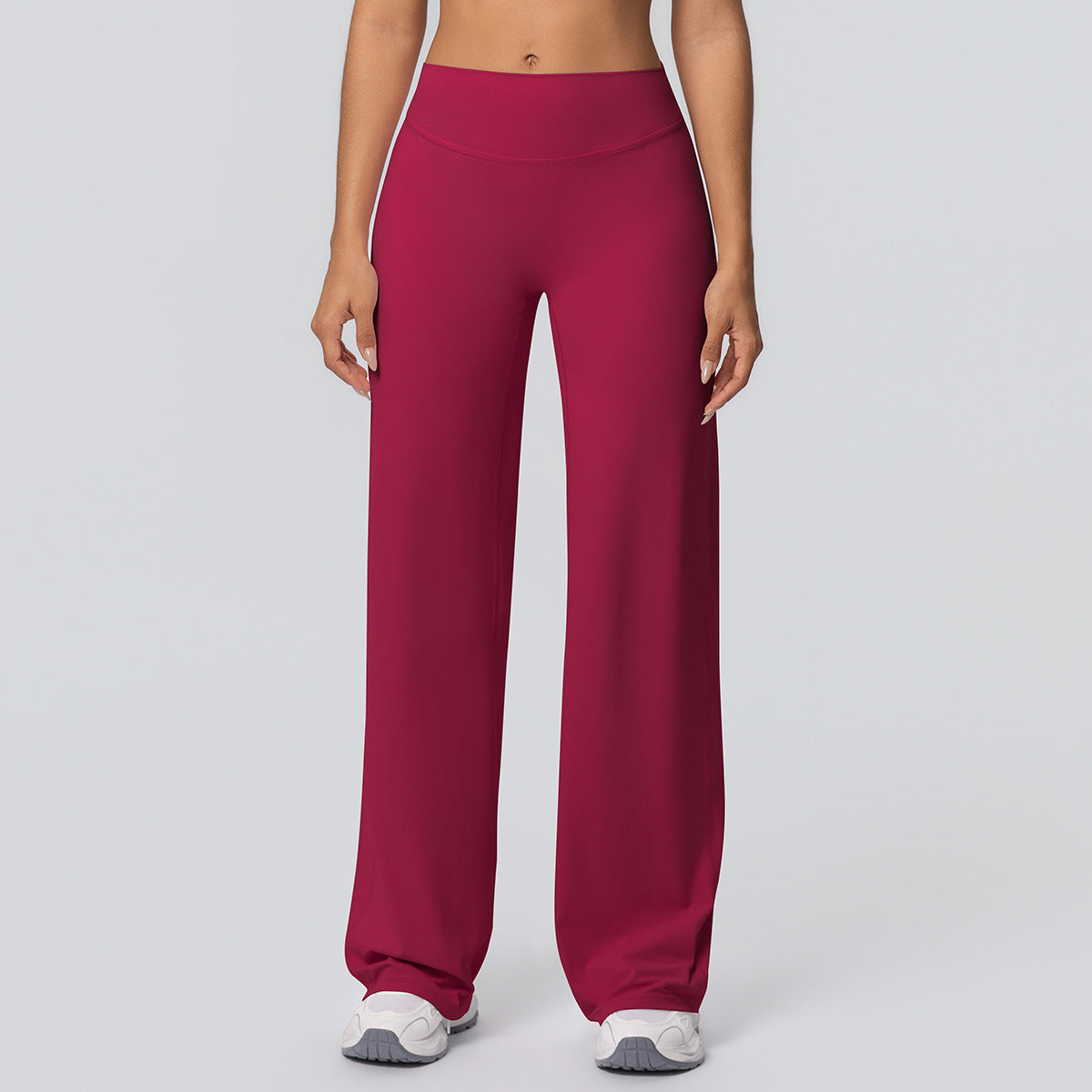 Wide-leg yoga pants in raspberry red