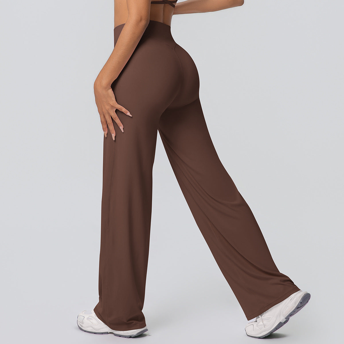 Wide-leg yoga pants in brown side view